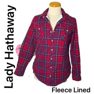 🌷LADY Hathaway🌷 Red Flannel Fleece Lined Snap Button Jacket  